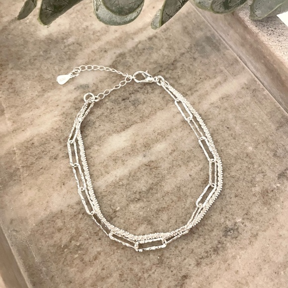 925 Sterling Silver Thin Multi Layer Bracelet Sequin Paperclip Link Bracelet - Picture 2 of 4